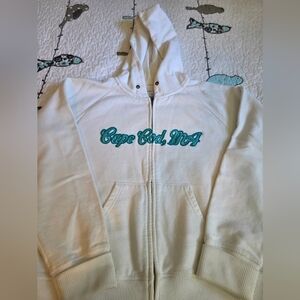 White Hoodie with Cape Cod, MA Embroidery